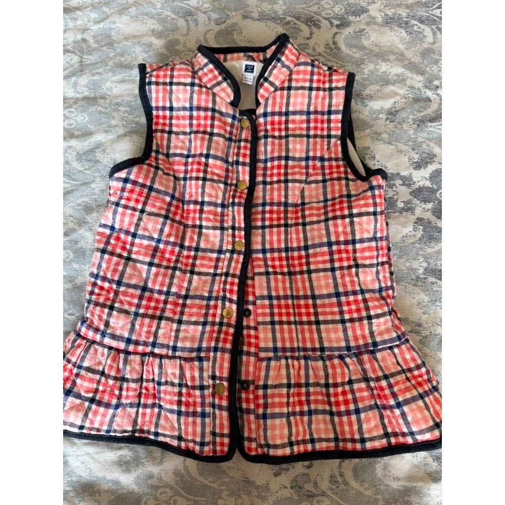 Janie and Jack Girls Plaid Dress 10-12 Red Pink Navy Ruffle Button Front Preppy